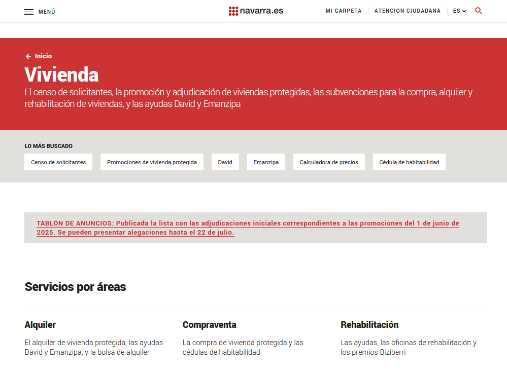 Navarra renueva su web de Vivienda para facilitar trámites y acceso a información